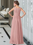 Hope Chiffon Lace A-Line Floor-length Bridesmaid Dress STIP0013107