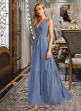 Sydney A-Line V-neck Floor-Length Bridesmaid Dress With Pockets STIP0013108