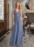 Sydney A-Line V-neck Floor-Length Bridesmaid Dress With Pockets STIP0013108