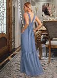 Sydney A-Line V-neck Floor-Length Bridesmaid Dress With Pockets STIP0013108