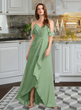 Raelynn A-Line V-neck Asymmetrical Bridesmaid Dress With Split Front STIP0013109