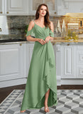 Raelynn A-Line V-neck Asymmetrical Bridesmaid Dress With Split Front STIP0013109