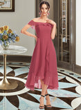 Chaya A-Line Off-the-Shoulder Tea-Length Bridesmaid Dress With Cascading Ruffles STIP0013110