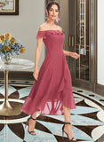 Chaya A-Line Off-the-Shoulder Tea-Length Bridesmaid Dress With Cascading Ruffles STIP0013110