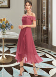 Chaya A-Line Off-the-Shoulder Tea-Length Bridesmaid Dress With Cascading Ruffles STIP0013110