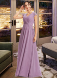 Tiffany A-Line V-neck Floor-Length Bridesmaid Dress With Lace STIP0013111