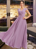 Tiffany A-Line V-neck Floor-Length Bridesmaid Dress With Lace STIP0013111