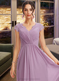 Tiffany A-Line V-neck Floor-Length Bridesmaid Dress With Lace STIP0013111