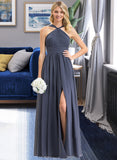 Genesis A-Line V-neck Floor-Length Chiffon Bridesmaid Dress With Ruffle Split Front STIP0013112