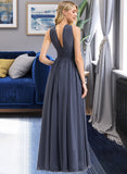 Genesis A-Line V-neck Floor-Length Chiffon Bridesmaid Dress With Ruffle Split Front STIP0013112