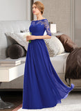 Shiloh A-line Off the Shoulder Floor-Length Chiffon Lace Bridesmaid Dress With Ruffle STIP0013113