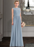 Cierra A-Line Scoop Neck Floor-Length Chiffon Lace Bridesmaid Dress With Split Front STIP0013114