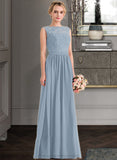 Cierra A-Line Scoop Neck Floor-Length Chiffon Lace Bridesmaid Dress With Split Front STIP0013114