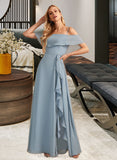 Anne A-Line Off-the-Shoulder Floor-Length Bridesmaid Dress With Ruffle Split Front STIP0013116