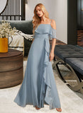 Anne A-Line Off-the-Shoulder Floor-Length Bridesmaid Dress With Ruffle Split Front STIP0013116