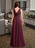 Tricia A-Line V-neck Floor-Length Bridesmaid Dress With Lace STIP0013117