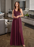 Tricia A-Line V-neck Floor-Length Bridesmaid Dress With Lace STIP0013117