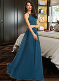 Chelsea A-Line Scoop Neck Floor-Length Bridesmaid Dress With Ruffle STIP0013120