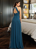 Chelsea A-Line Scoop Neck Floor-Length Bridesmaid Dress With Ruffle STIP0013120