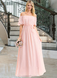 Ashlee A-Line Off-the-Shoulder Floor-Length Chiffon Bridesmaid Dress With Bow(s) Cascading Ruffles STIP0013121