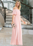 Ashlee A-Line Off-the-Shoulder Floor-Length Chiffon Bridesmaid Dress With Bow(s) Cascading Ruffles STIP0013121