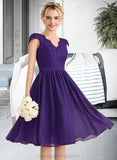 Raelynn A-Line V-neck Knee-Length Chiffon Lace Bridesmaid Dress STIP0013122