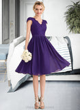 Raelynn A-Line V-neck Knee-Length Chiffon Lace Bridesmaid Dress STIP0013122