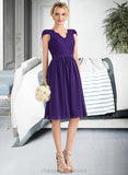 Raelynn A-Line V-neck Knee-Length Chiffon Lace Bridesmaid Dress STIP0013122