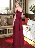 Susanna A-Line V-neck Floor-Length Chiffon Bridesmaid Dress With Bow(s) Split Front Cascading Ruffles STIP0013123