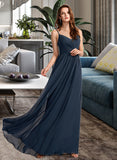 Azaria A-Line V-neck Floor-Length Bridesmaid Dress With Lace STIP0013127