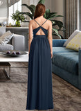 Azaria A-Line V-neck Floor-Length Bridesmaid Dress With Lace STIP0013127