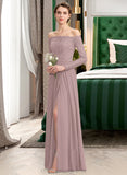 Ashley A-Line Off-the-Shoulder Floor-Length Chiffon Lace Bridesmaid Dress With Split Front STIP0013131