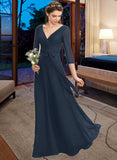 Lorelei A-Line V-neck Floor-Length Chiffon Bridesmaid Dress With Ruffle Bow(s) STIP0013132