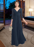 Lorelei A-Line V-neck Floor-Length Chiffon Bridesmaid Dress With Ruffle Bow(s) STIP0013132