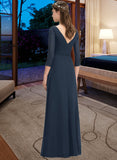 Lorelei A-Line V-neck Floor-Length Chiffon Bridesmaid Dress With Ruffle Bow(s) STIP0013132