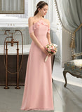 Alma A-Line V-neck Floor-Length Chiffon Bridesmaid Dress With Bow(s) Cascading Ruffles STIP0013134