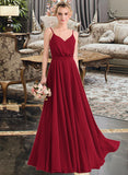 Alani A-Line V-neck Floor-Length Chiffon Bridesmaid Dress With Bow(s) STIP0013135