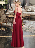 Alani A-Line V-neck Floor-Length Chiffon Bridesmaid Dress With Bow(s) STIP0013135