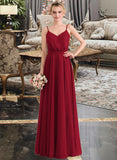 Alani A-Line V-neck Floor-Length Chiffon Bridesmaid Dress With Bow(s) STIP0013135