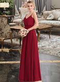 Alani A-Line V-neck Floor-Length Chiffon Bridesmaid Dress With Bow(s) STIP0013135