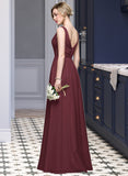 Thea A-Line V-neck Floor-Length Chiffon Bridesmaid Dress With Ruffle Lace Beading Sequins STIP0013136