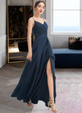 Valerie A-Line V-neck Floor-Length Bridesmaid Dress With Split Front Pockets STIP0013142