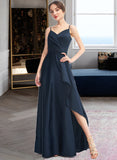 Valerie A-Line V-neck Floor-Length Bridesmaid Dress With Split Front Pockets STIP0013142