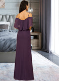 Alexa Sheath/Column Off-the-Shoulder Floor-Length Chiffon Bridesmaid Dress With Split Front STIP0013144