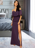 Alexa Sheath/Column Off-the-Shoulder Floor-Length Chiffon Bridesmaid Dress With Split Front STIP0013144