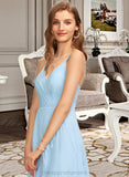 April A-Line V-neck Asymmetrical Chiffon Bridesmaid Dress With Cascading Ruffles STIP0013145