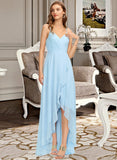 April A-Line V-neck Asymmetrical Chiffon Bridesmaid Dress With Cascading Ruffles STIP0013145