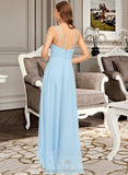 April A-Line V-neck Asymmetrical Chiffon Bridesmaid Dress With Cascading Ruffles STIP0013145