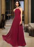 Logan A-Line Scoop Neck Square Neckline Floor-Length Chiffon Bridesmaid Dress STIP0013146