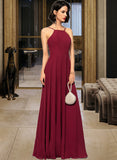 Logan A-Line Scoop Neck Square Neckline Floor-Length Chiffon Bridesmaid Dress STIP0013146